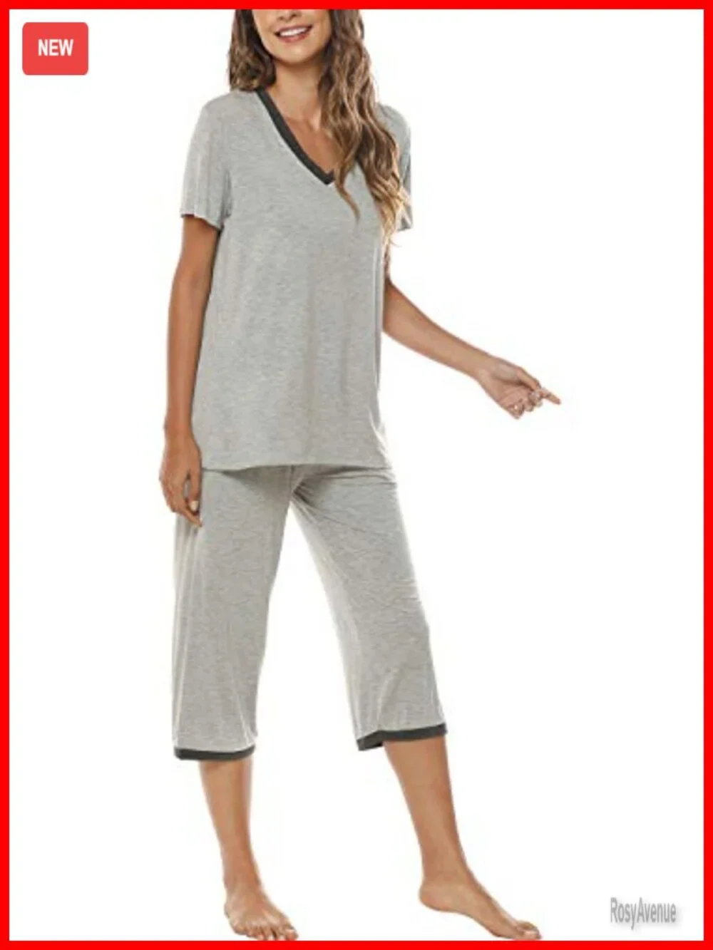 Women's Pajama Set Short Sleeve Top Capri Pants Lightweight Sleepwear Lounge